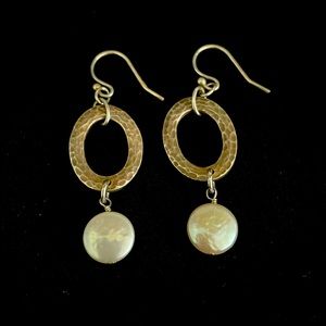 SILPADA EARRINGS, sterling silver, dangling, circular pearl drop earrings